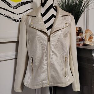 Marc New York Metallic Gold Faux Leather And Suede Moto Jacket Women's Large